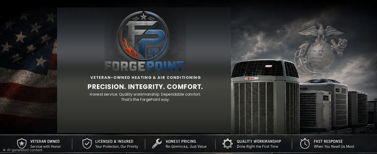 ForgePoint HVAC - Veteran-owned heating and air conditioning. Precision. Integrity. Comfort. Honest service, quality workmanship, dependable comfort - that's the ForgePoint way.